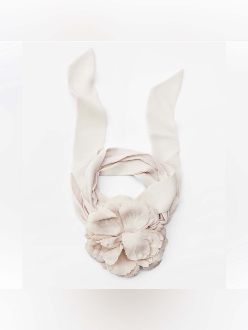 Zara large flower scarf choker large statement neck tie beige ecru accessory new